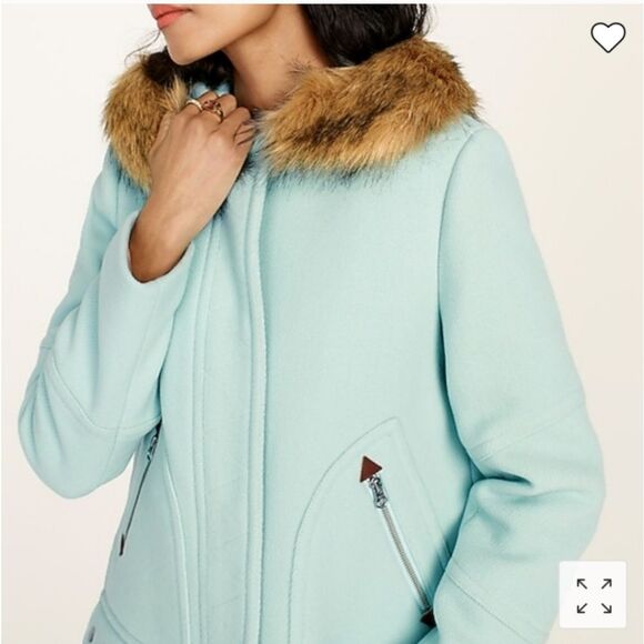 J. Crew Chateau Parka Coat Italian Stadium Cloth Wool Fur Hood Light Blue 4 - Picture 14 of 16